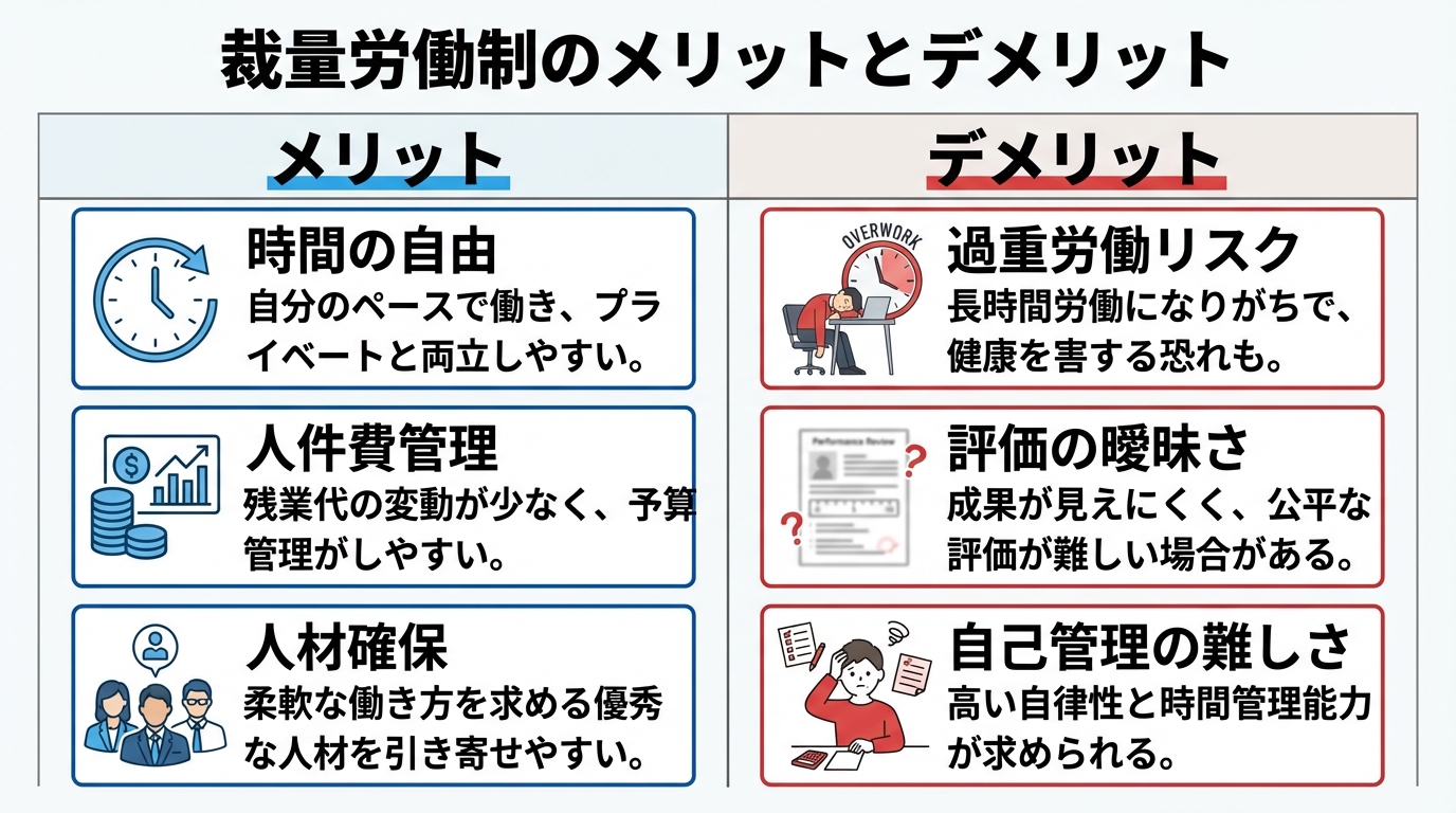 インフォグラフィック：裁量労働制のメリットとデメリット