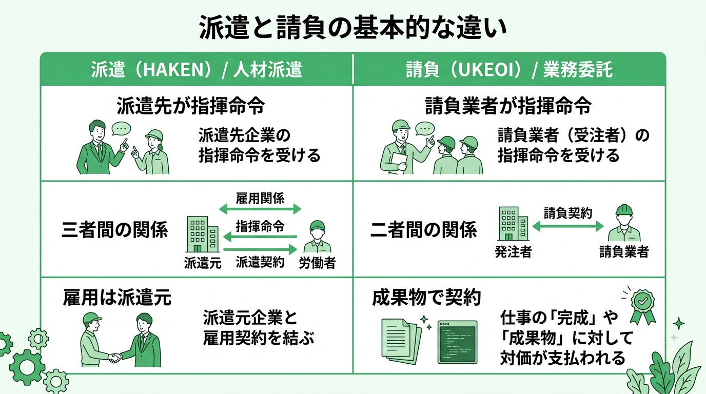 インフォグラフィック：派遣と請負の基本的な違い