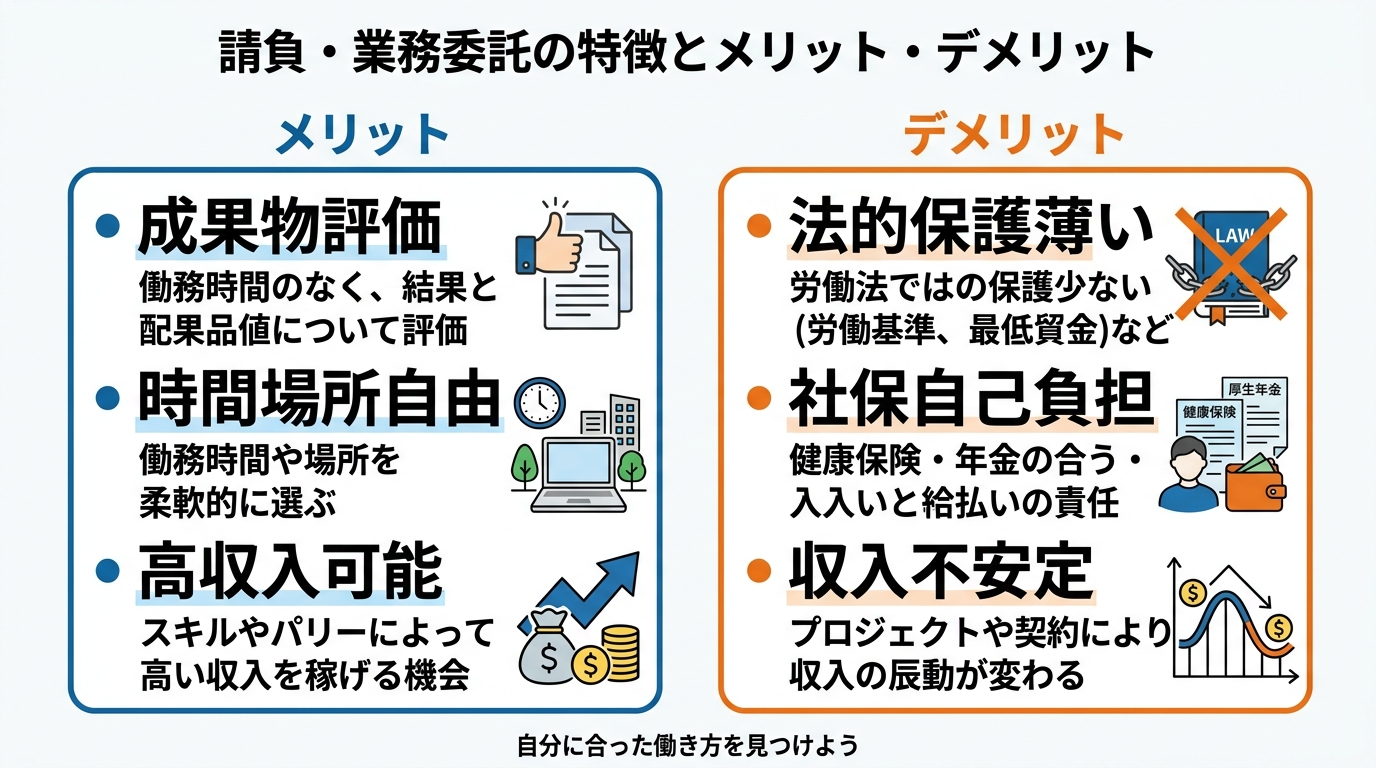 インフォグラフィック：請負・業務委託の特徴とメリット・デメリット