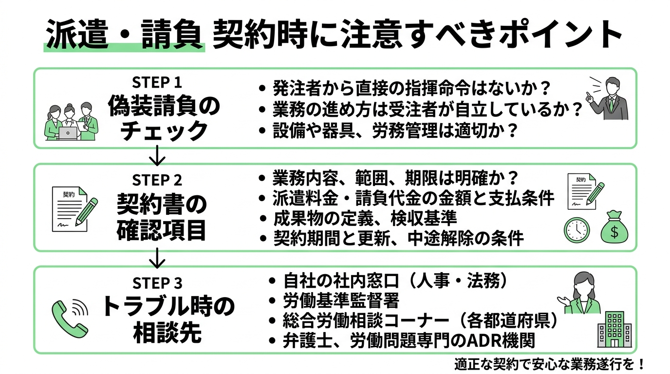 インフォグラフィック：派遣・請負の契約時に注意すべきポイント