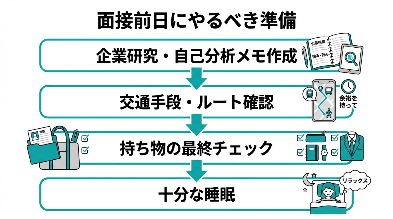 インフォグラフィック:面接前日にやるべき持ち物準備と心がまえ