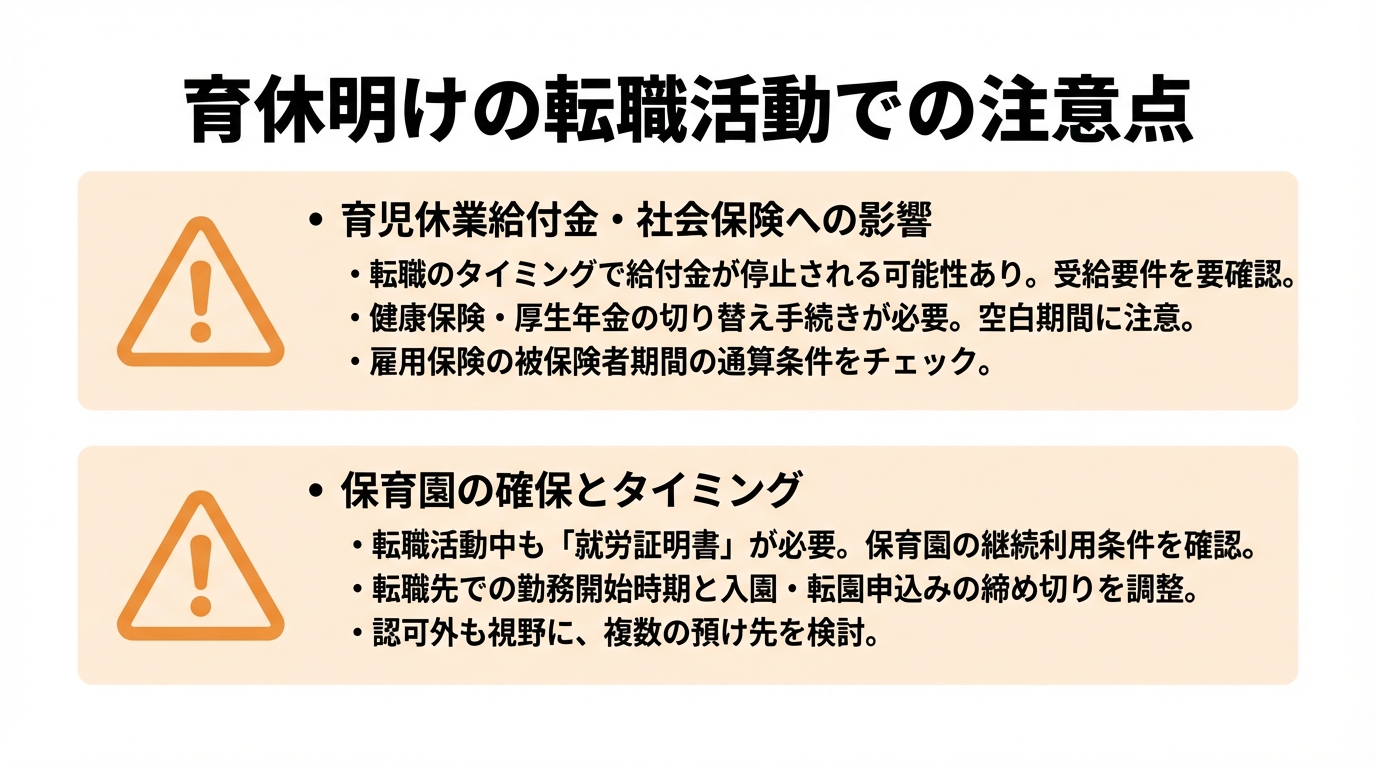 インフォグラフィック：育休明けの転職活動での注意点